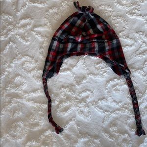Red, gray and black Flannel print hat